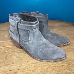 Joie Ajax Suede Western Short Ankle Boot Pull On Bootie Gray Women’s 7.5
